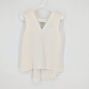Lisa Rinna Collection‎ V Neck Sleeveless Hi Low Blouse Ivory Women's Size XXS